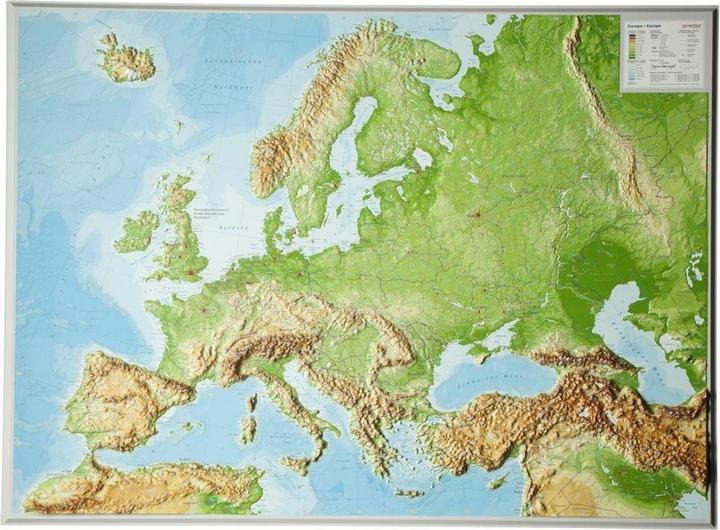 Mappa in rilievo Europa grande 1 : 8 000 000