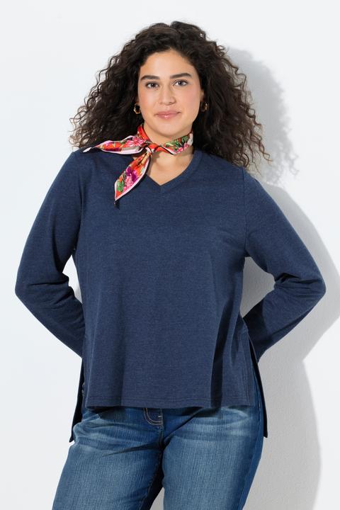 Produktbild Ulla Popken Sweatshirt, lange Seitenschlitze, V-Ausschnitt, Langarm (54, 56)