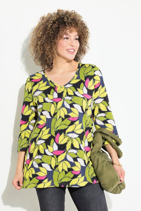 Produktbild Ulla Popken Shirt, Blätter, A-Linie, V-Ausschnitt, 3/4-Arm (46, 48)