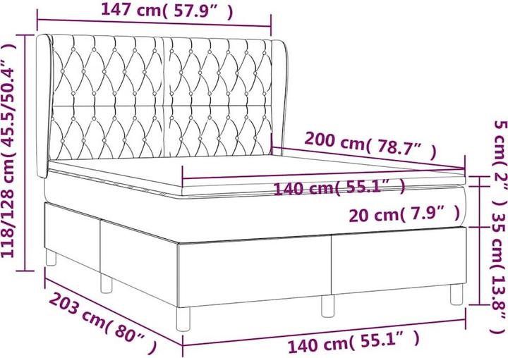 Image du produit vidaXL Boxspringbett (140 x 200 cm)