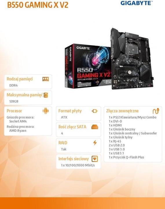Productafbeelding Gigabyte B550 GAMING X V2 (AM4, AMD B550, ATX)