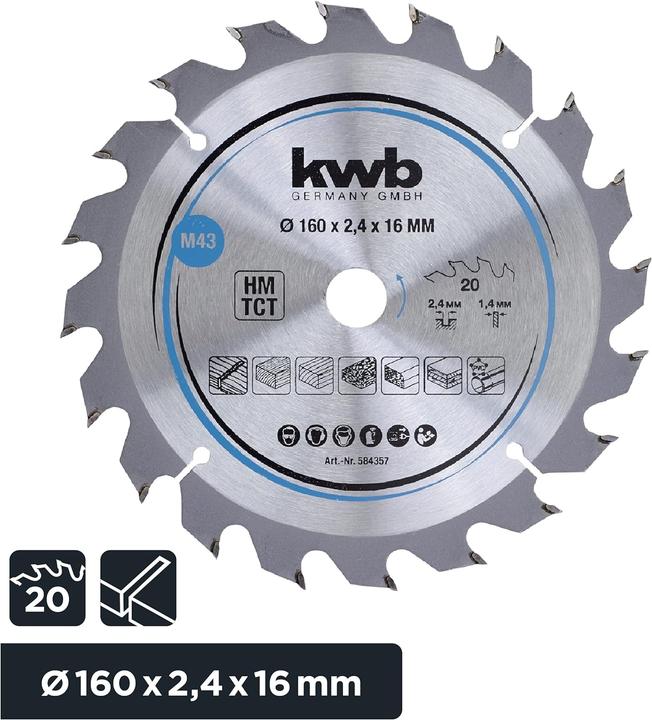 Productafbeelding kwb Cirkelzaagblad HM Medium Ø 160x16 Z20