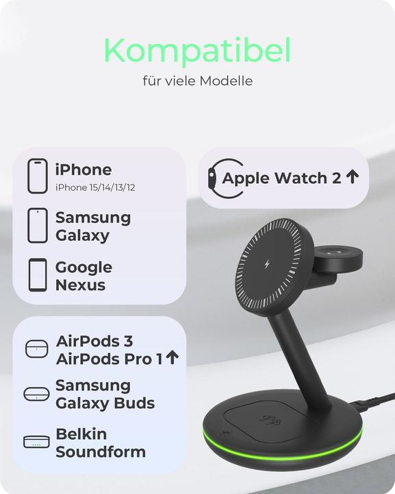 Immagine prodotto Icy Box Ladestation induktiv/magnet. f. Smartphone/-watch/Inear-Kopfh?rer (10 W)