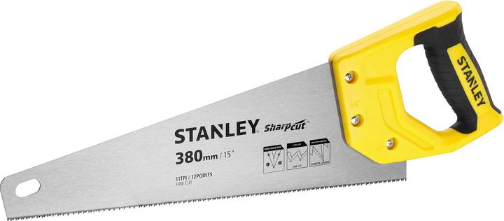 Produktbild Stanley Handsäge Sharpcut (15"/380 mm, Fuchsschwanz mit 11 Zähne/Inch für feines Arbeiten, doppelt g