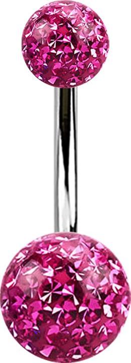 Image du produit Star Piercing Banane argentée avec deux boules de cristal rose couche protectrice d'époxy (sans laiton, Titane)