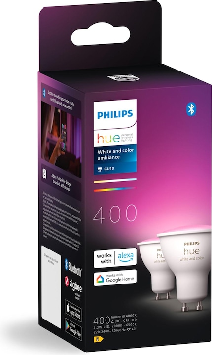 Produktbild Philips Hue LED Lampe (GU10, 4.20 W, 400 lm, 2 x, E)