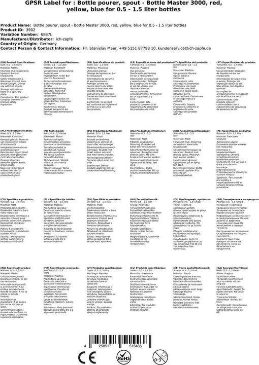 Produktbild Ich-zapfe Dosiergerät "Bottle Master 3000" rot (Dosierer + Ausgiesser)