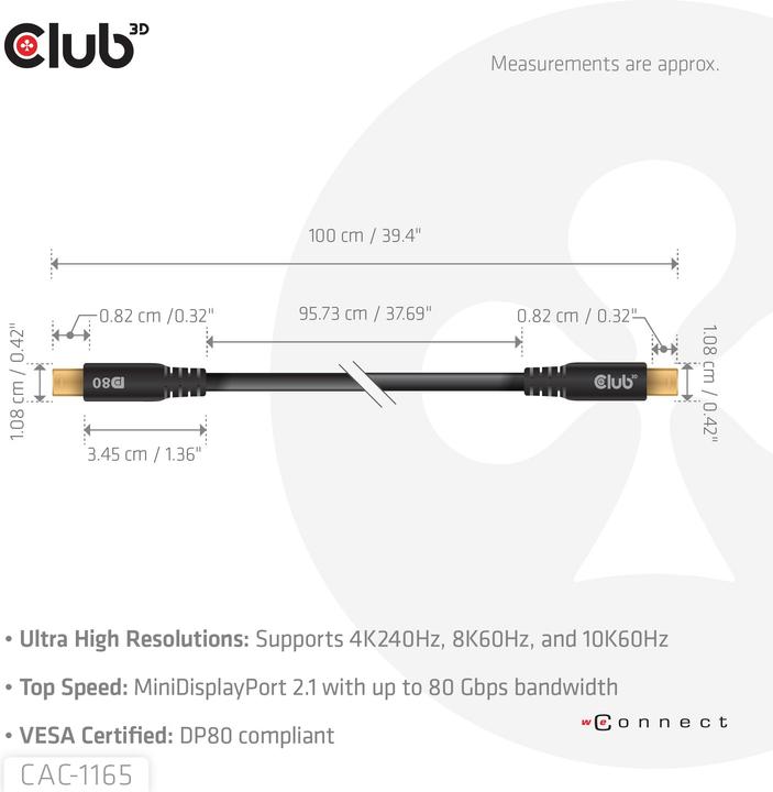 Produktbild Club 3D Club3D Kabel Mini DP <> Mini DisplayPort DP80 1m St/St retail (1 m)