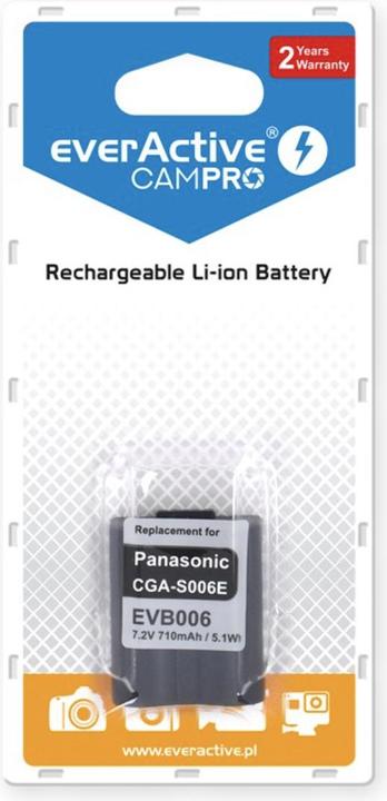 Actual product image Everactive Replacement Battery for Panasonic CGA-S006 710 mAh (EVB006) (Camera battery)