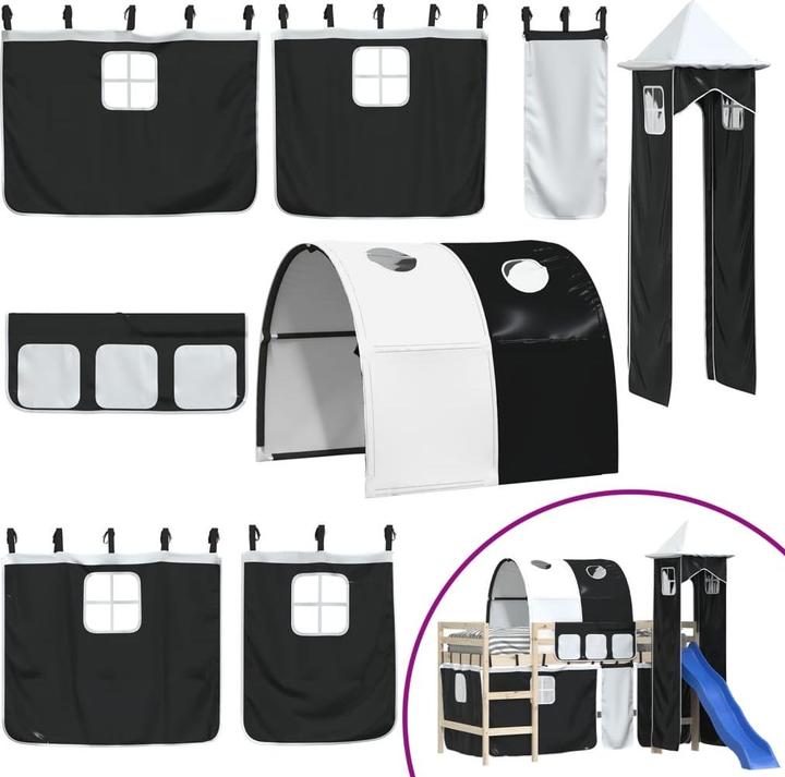 Actual product image vidaXL Curtains for loft bed with tunnel and tower White and