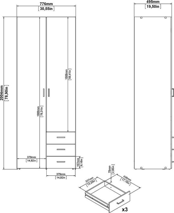 Produktbild Ebuy24 Kleiderschrank Space (78 x 50 cm)