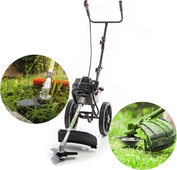 Image du produit Wiltec Débroussailleuse à essence sur Roues 1,9 kW Appareil 2-en-1 Débroussailleuse Coupe-bordures (Lame de coupe en métal, Fils coupe-herbe)