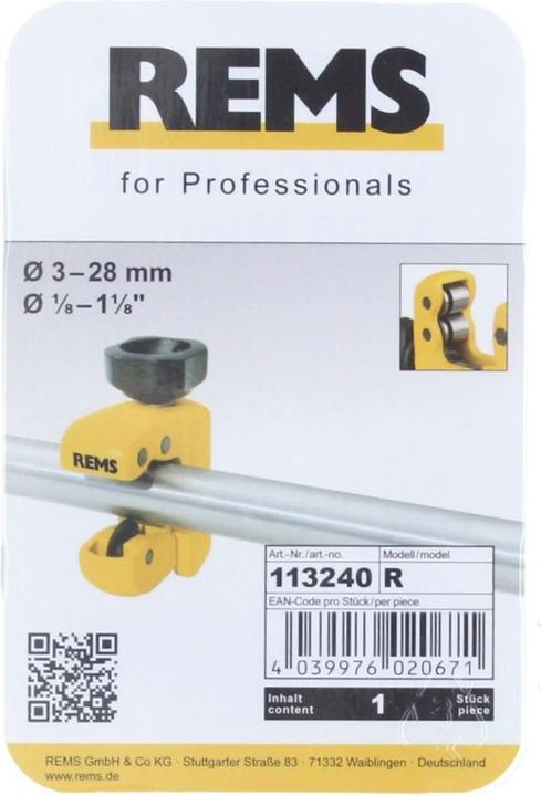 Produktbild Rems RAS CU-INOX 3-28 MINI Rohrabschneider 3 - 28 mm 1/8 - 1 1/8" ( 113240 R ) (28 mm)