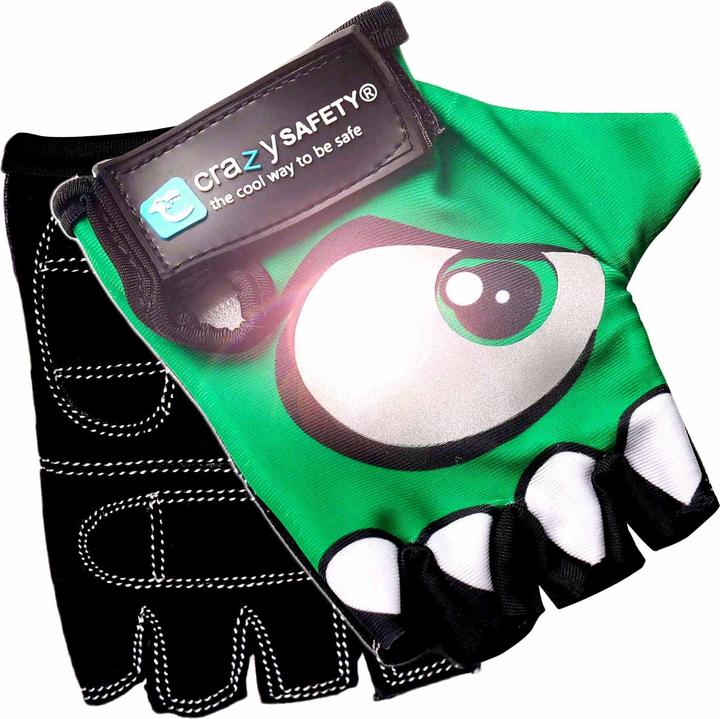 Image du produit Crazy Safety Gants de vélo pour enfants avec yeux réfléchissants et paumes rembourrées - Vert - Taille S (S)