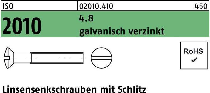Produktbild Linsensenkschraube ISO 2010 m.Schlitz M 4 x 35 4.8 galvanisch verzinkt (200 Schrauben pro Stück)