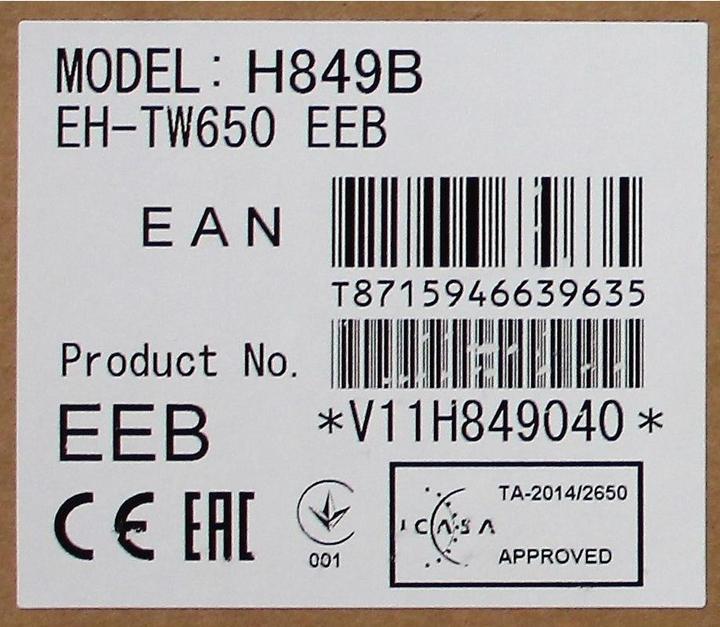 Actual product image Epson Eh-Tw650 (Full HD, 3100 lm, 1.02 - 1.23:1)