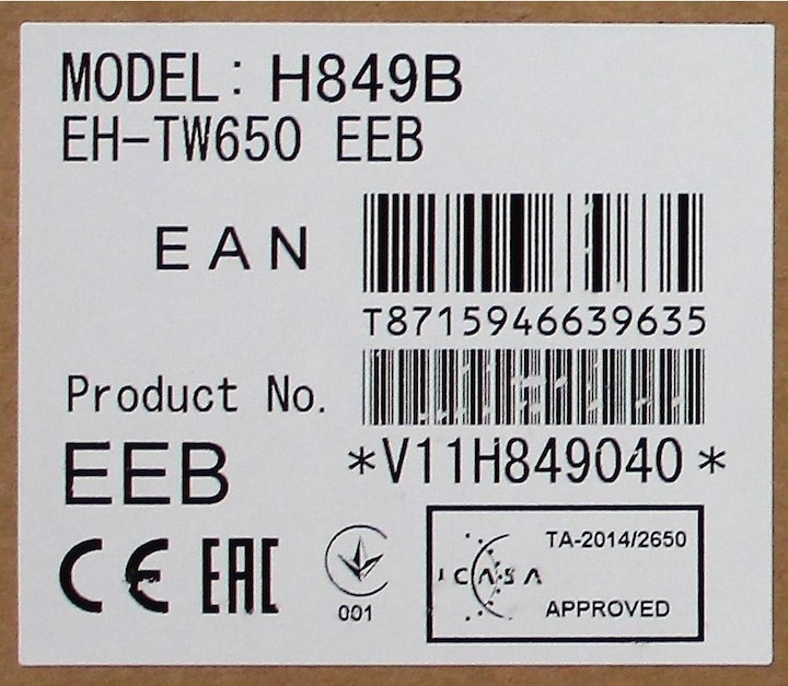 Actual product image Epson Eh-Tw650 (Full HD, 3100 lm, 1.02 - 1.23:1)