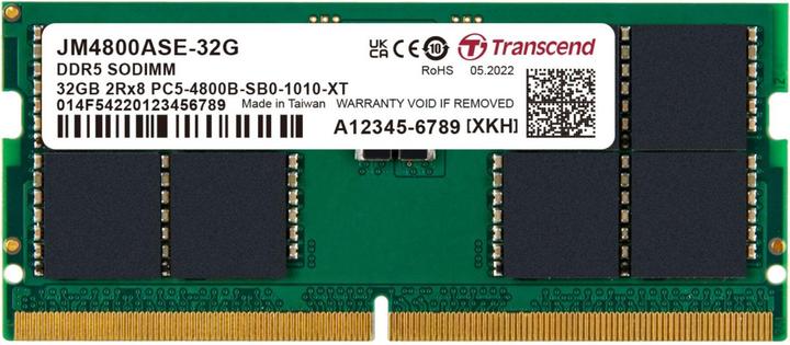 Produktbild Transcend 32GB DDR5 4800 SO-DIMM (1 x 32GB, 4800 MHz, DDR5-RAM, SO-DIMM)