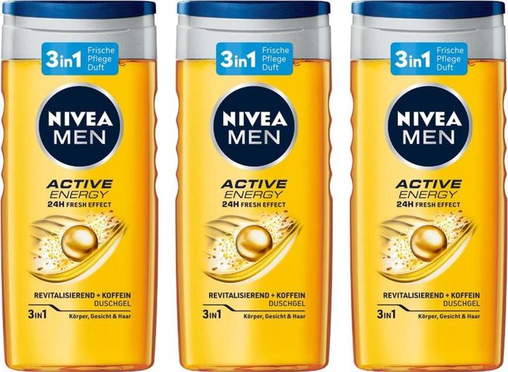 Produktbild NIVEA MEN Duschgel 3 in1 Active Energy Koffein 3x250ml (750 ml)