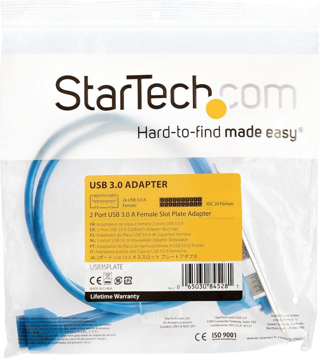 Produktbild StarTech 2 Port USB 3.0 A Buchse Slotblech - USB 3 Pin Header Slotblech Konsole (50 cm)