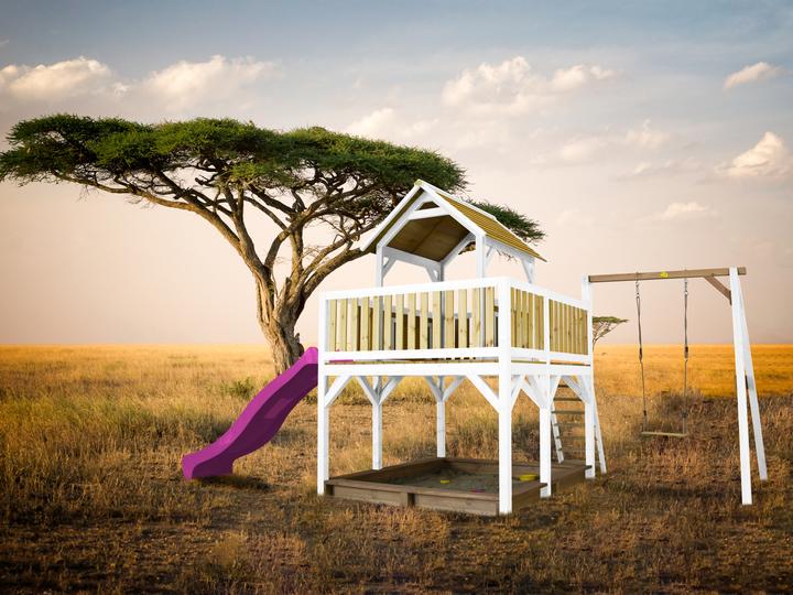 Immagine prodotto Axi Torre gioco Atka con altalena singola marrone/bianco - Scivolo viola