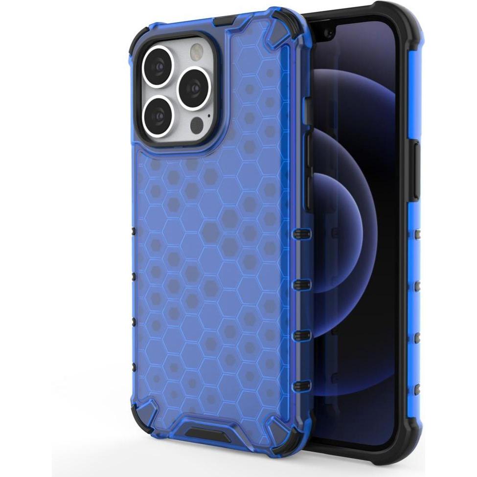 Hurtel Honeycomb Case armor cover with TPU Bumper for iPhone 13 Pro blue (Apple iPhone 13 Pro), Smartphone Hülle, Blau