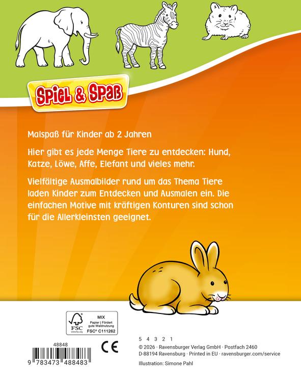 Ravensburger Spiel & Spass - Mein allererster Malblock: Tiere