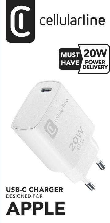 Produktbild Cellularline Reiselader 20W USB Type-C ACHIPHUSBCPD20SMLW Micropack für Apple (20 W, 1 Port)