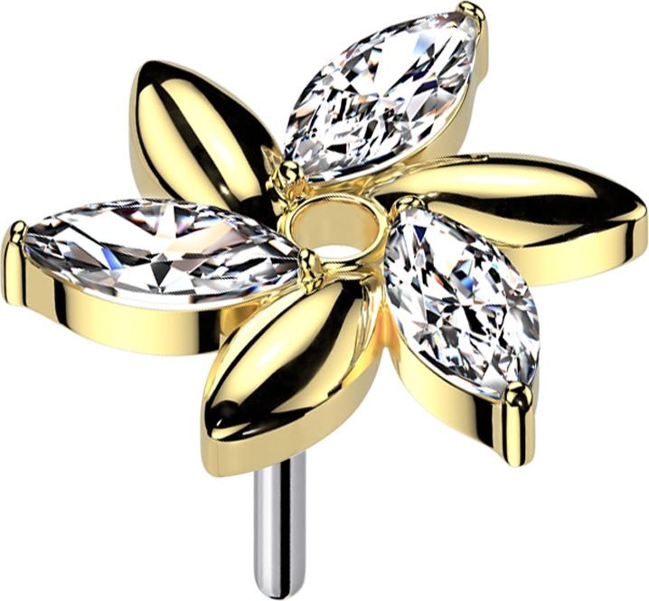 Produktbild Star Piercing Threadless Wirbel Blume vergoldet Kristalle silber (ohne Messing, Titan G23)