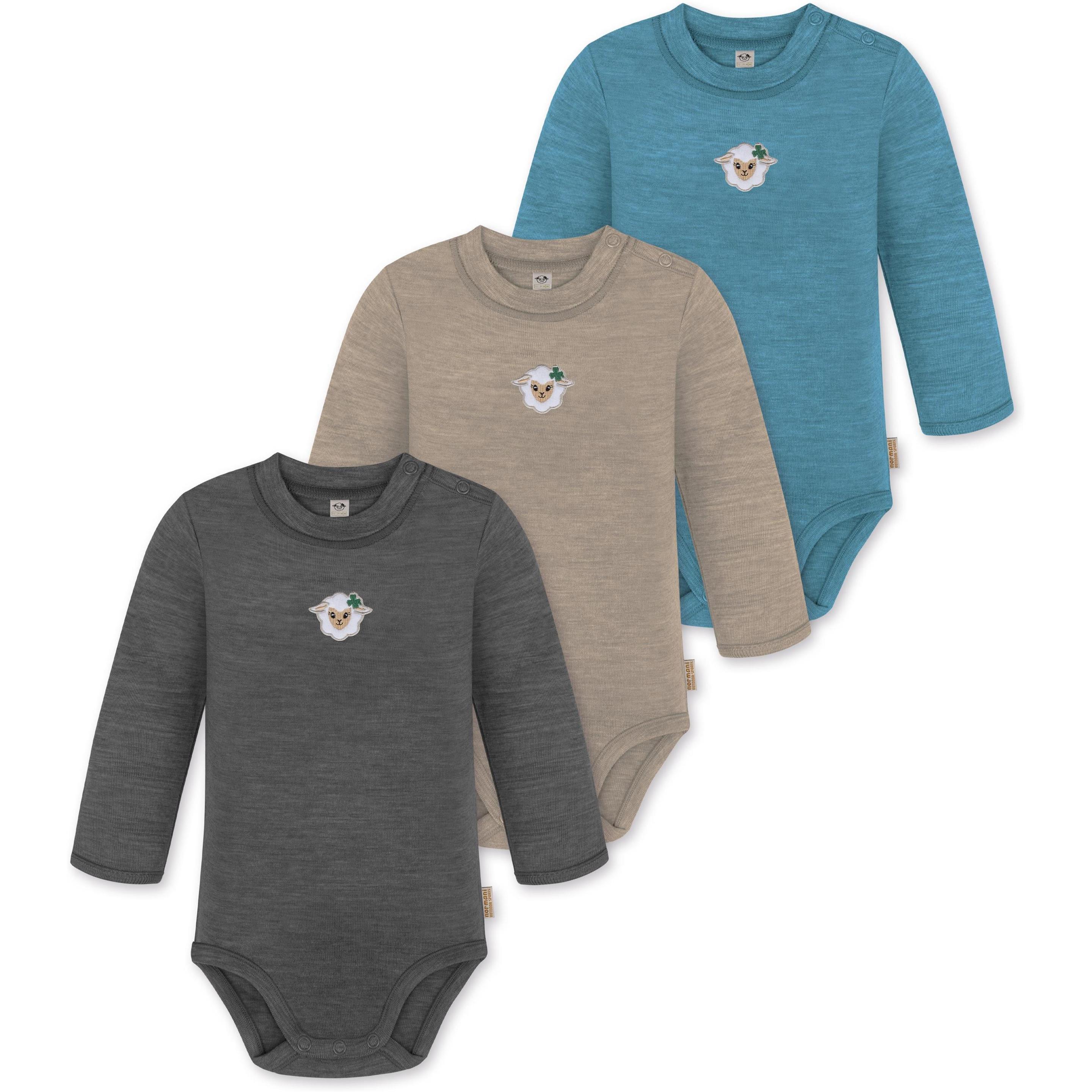 Normani, Herren, Body, 3er Pack Baby Merino Langarmbody „Tuai" - 9403, Blau, (68)