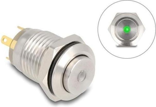 Produktbild Delock Drucktaster zum Einbau 12 mm 4 x Lötanschluss LED grü