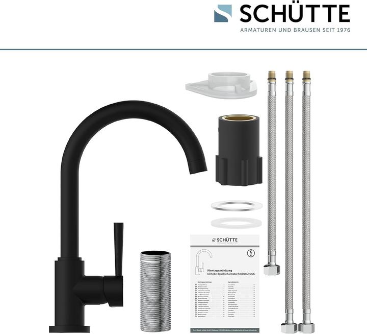 Produktbild Schütte Wasserhahn Küche CORNWALL Spültischarmatur Niederdruck Schwarz matt Schwenkbar 79169