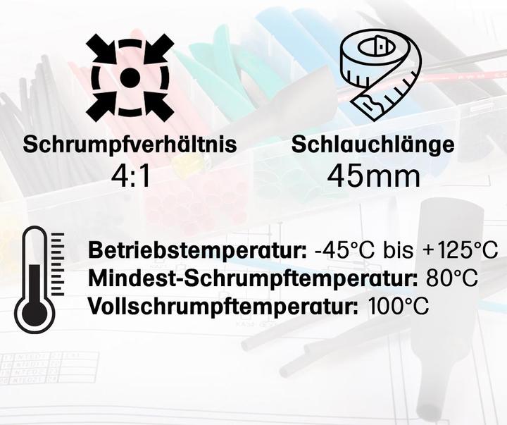 Immagine prodotto Offgridtec Schrumpfschlauch Sortiment Schwarz Rot 4:1 Ratio mit Kleber Doppelwandig 190 Stück 45mm Länge (190x)