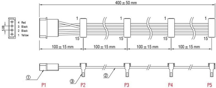 Actual product image Delock Power cable Molex - 4x SATA 0.4 m