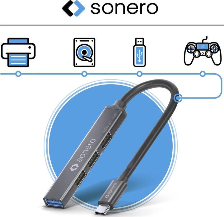 Produktbild Purelink sonero USB 3.2 Gen1x1 Hub - 4 Port USB-C Stecker - 1,00m - Space Grey (USB-C, 4 Ports)