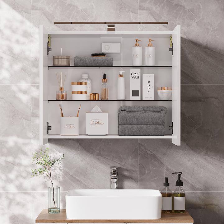 Actual product image Vichy Badspiegelschrank Lavio, Weiss, 70 x 60 cm mit LED-Beleuchtung