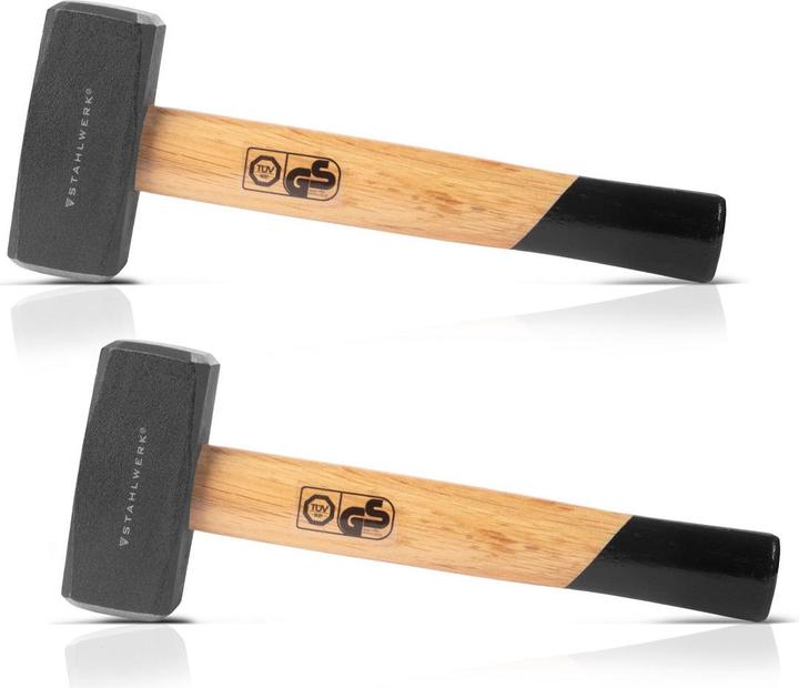 Actual product image Stahlwerk Mallet set of 2 1500g Carbon steel plate hammer Wooden handle (1650 g)