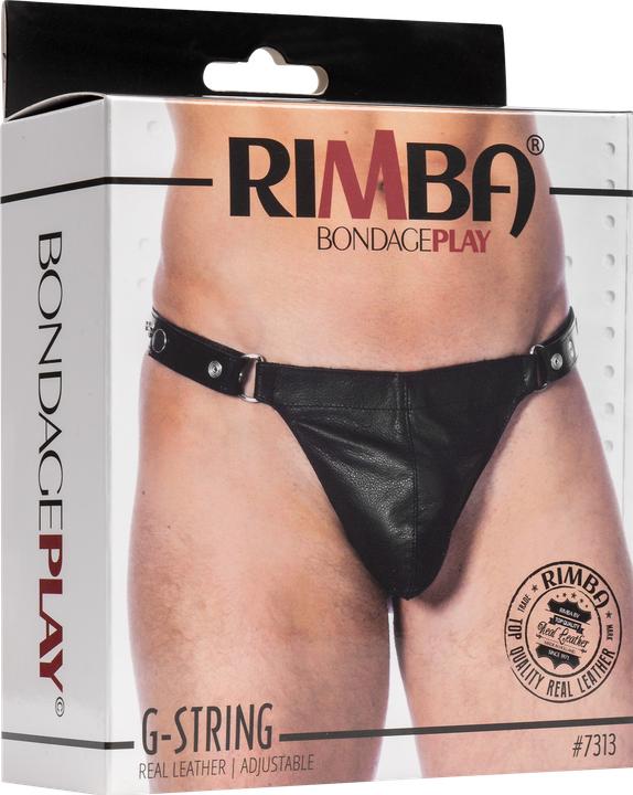Productafbeelding Rimba Bondage Play Leren Strip String Met Afneembare Voorkant - Zwart