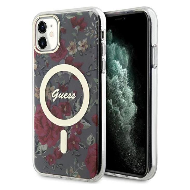 Guess GUHMN61HCFWSA IPhone 11 / Xr 6, 1" Zielony/kaki Hardcase Flower MagSafe (Apple IPhone 11, Apple IPhone Xr), Smartphonehoes, Groen