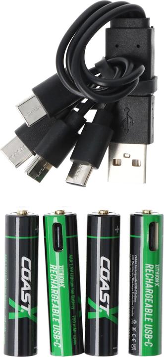 Produktbild Coast 750mAh Micro AAA 1,5V ZITHION-X® Lithium-Ionen Akkus, inkl. 4in1 USB-C Ladekabel (4 Stk., AAA / LR03 / Micro / R03 / AM4 / MN2400 / KR03, 750 mAh)