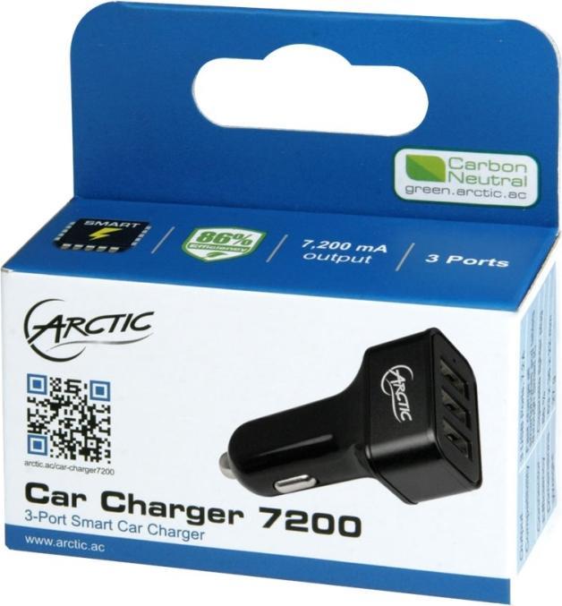 Image du produit Arctic Chargeur de voiture 7200, chargeur de voiture USB à 3 ports.