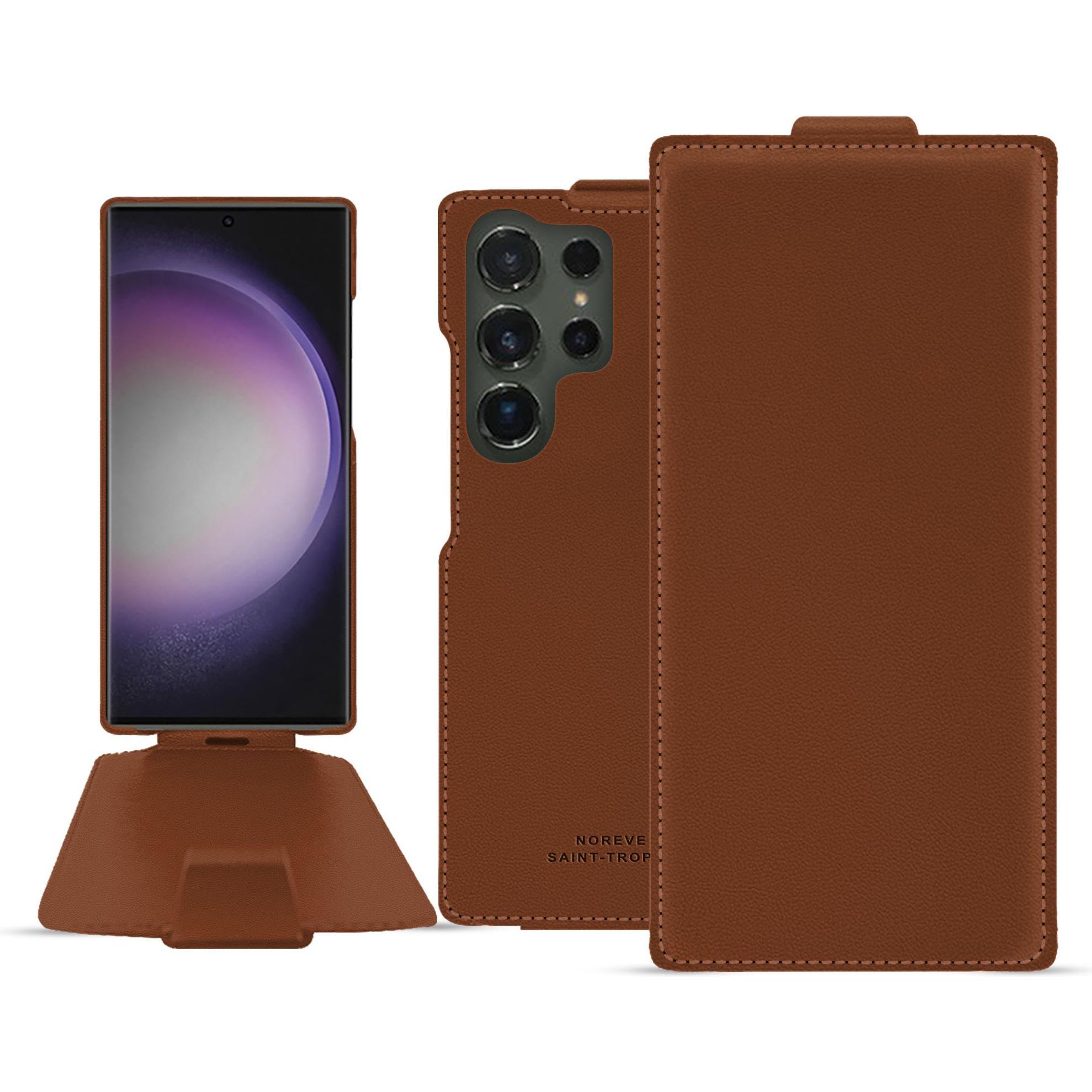 Noreve Lederschutzhülle vertikal (Samsung Galaxy S24 Ultra), Smartphone Hülle, Braun