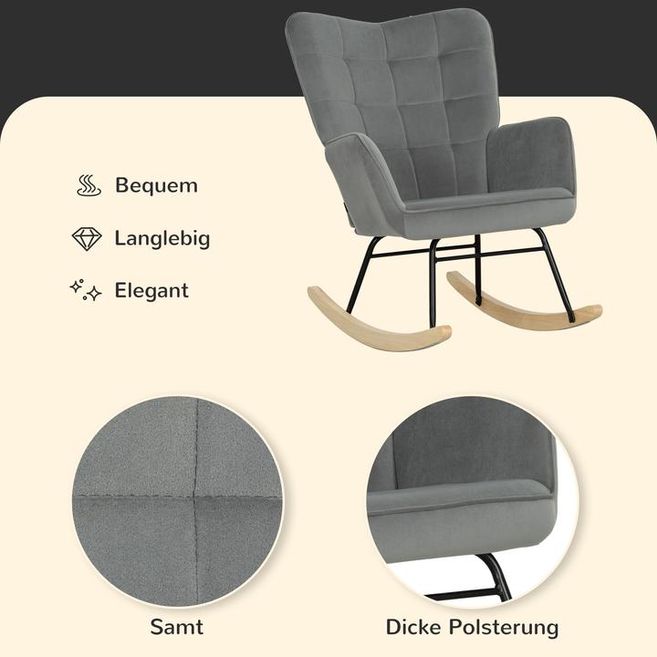 Produktbild Homcom Schaukelstuhl Samt (100% Polyester), Buchenholz Dunkelgrau