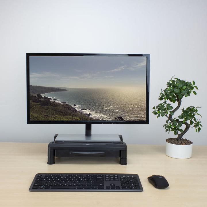 Produktbild ACT Monitor stand extra wide with drawer, up to 10kg, adjustable height, black