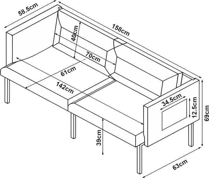 Actual product image En.Casa 2-Sitzer-Sofa Kamar 69x158x63 cm Dunkelgrau (2 person sofa)