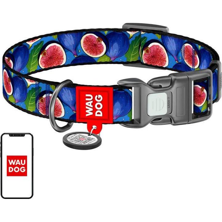 Collar Waudog "Fig" nylon dog with QR code, size M (M, Hund, Hundesport), Halsband + Leine