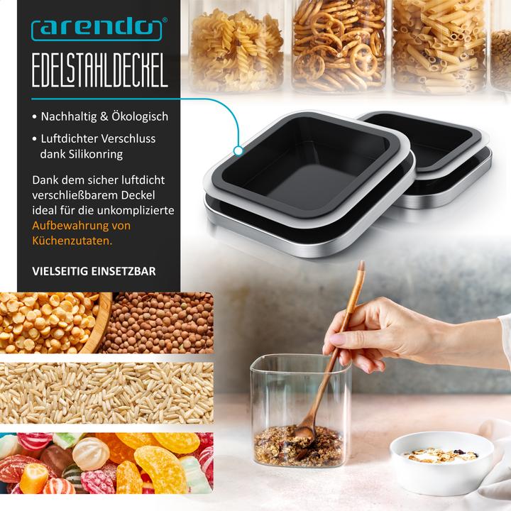 Produktbild Arendo Glasbehälter Set 2er 2×0,8 L Borosilikatglas, Edelstahldeckel mit Silikonring, mikrowellengeeignet (0.77 l)