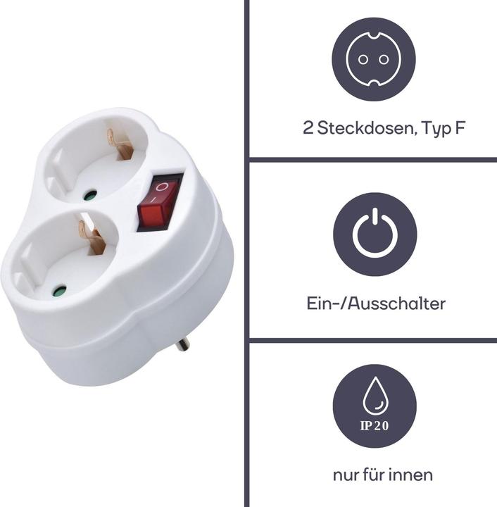 Actual product image Perel Adapter socket - On/off switch - Earthing contact (CEE 7/3, 2 x)