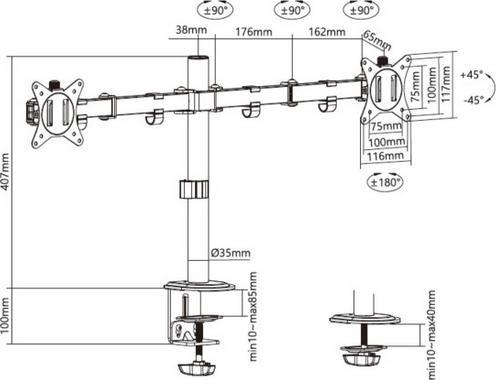 Actual product image equip Table mount 17"-32"/9kg DualTFT 360° rotation bw (Table, 32", 9 kg)