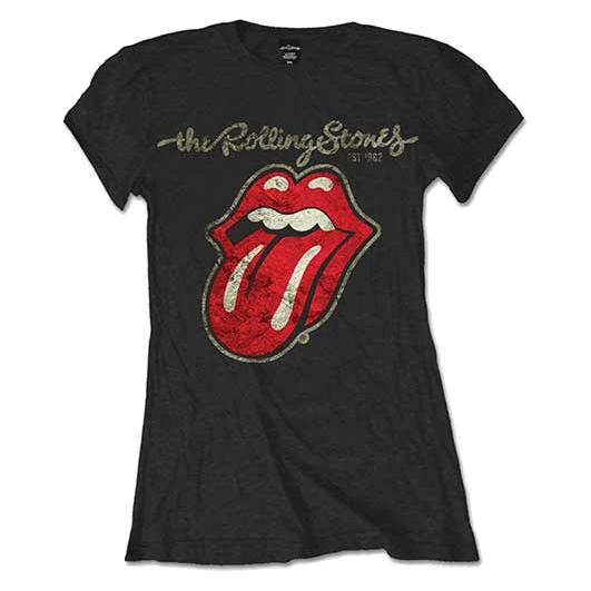 The Rolling Stones, Damen, Shirts, Plastered Tongue (Girlie), Schwarz, (L)